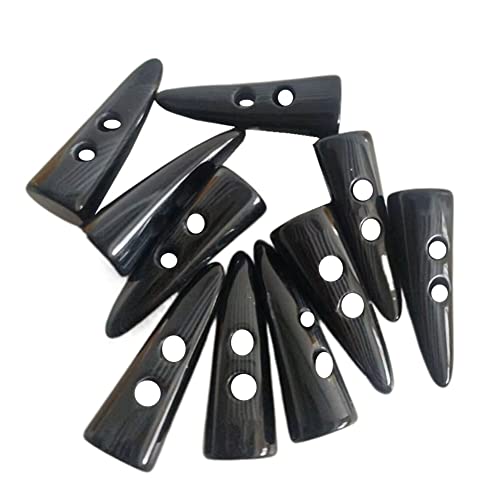 Black Resin Toggle Buttons, 2 inch Long Two Holes Horn Tooth Shape Buttons for Coat Sweater Jacket Cap Sewing DIY Accessories (10 Pack)