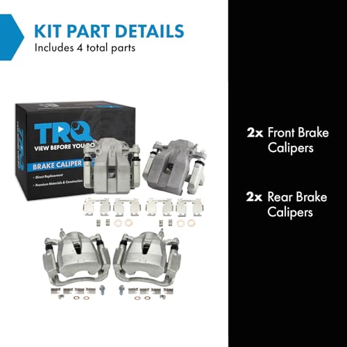 Image of TRQ Front and Rear Brake Caliper Set Caliper Brackets Hardware Compatible with 06-11 Toyota RAV4 V6 3.5L, 09-11 RAV4 L4 2.5L with 3rd Row Seating, 06-08 RAV4 L4 2.4L with 3rd Row Seating