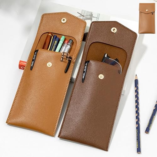 Image of Leather Pen Case Holder Fountain Pen Pouches Sleeve Hold 6-7 Pen Pencil for Women Men