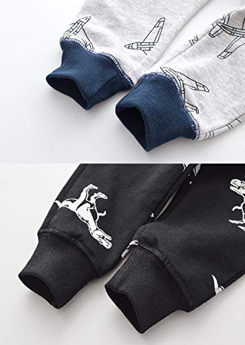 Image of HUAER& Baby Boy's Jogger Pants Dinosaur Car Animal Print Drawstring Elastic Sweatpants (1-Pack 2-Pack)