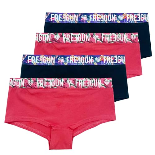 FREEGUN Lot de 4 Boxers Fille en Coton Bio (8-10 ans, Pack Shorties 01)