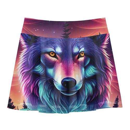 Girls' Shorts Athletic Skorts Majestic Wolf Glowing Neon Colors Tennis Skirts Kids Print Cheer Skirt 3t2