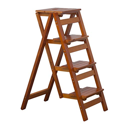 ZFLHIOR Stepladders Wooden Folding Step Stool Multi-Function Staircase Chair Portable Garden Tool Ladder Free Installation Space-Saving Indoor Climbing Stool Max Load 150Kg/42Cm X 56Cm X 6
