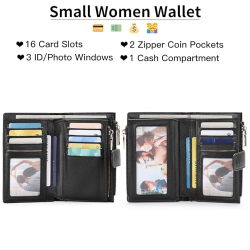 Image of GOIACII Womens Wallets RFID Blocking Leather Trifold Clutch Wallet Credit Card Holder Ladies Purse 3 ID Windows Black