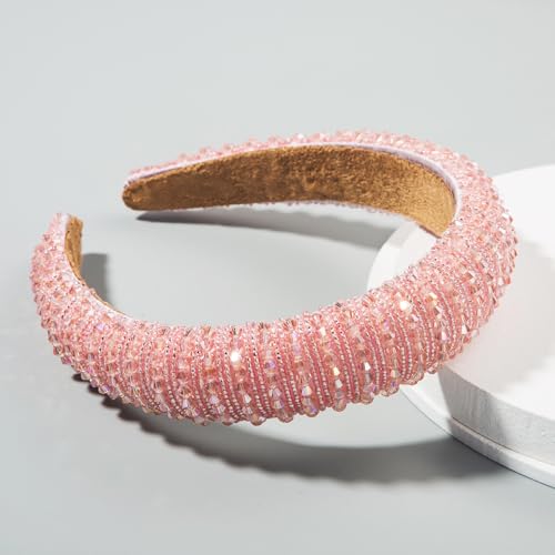 Image of Shining Diva Fashion Stylish Full Crystal Luxury Hairbands | Fancy Shiny Bling Diamond Sparkle Crystal Beaded Headband | Hand-Woven Black White Pink Padded Rhinestones Hair Accessories