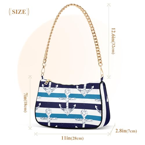 Nautical Navy Anchors Blue Stripes One Shoulder Purses for Women Classic Purse Hobo Totes Vintage Clutch Handbag Zipper Closure3