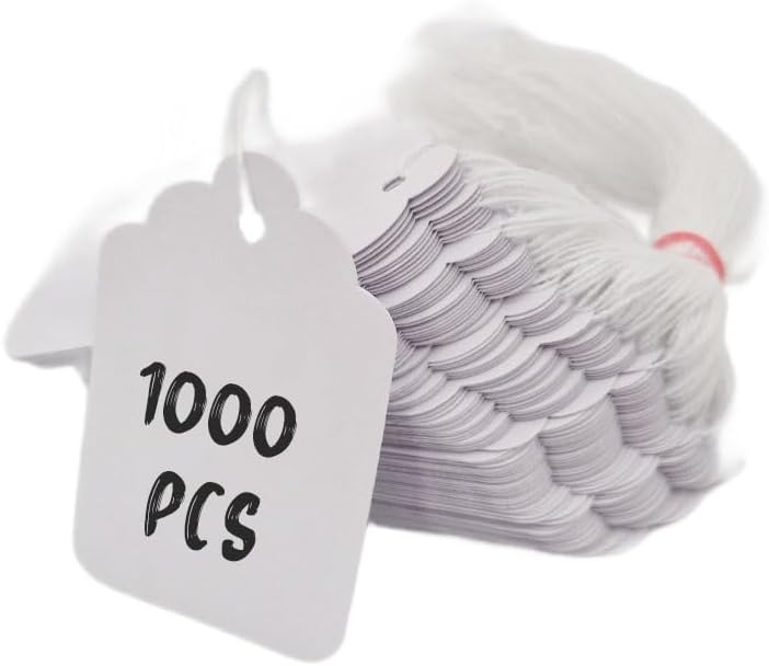 Swift Strung Tags White Card Clothing Parcel Label String Hanging Gift Swing Tickets Kraft Hang Price Labelling 84mm x 52mm (Pack of 1000)