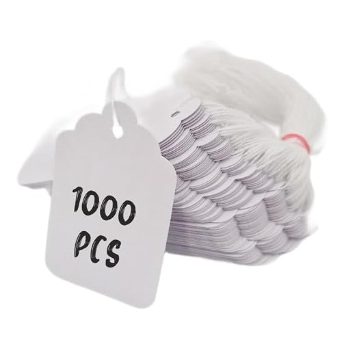 Image of Swift Strung Tags White Card Clothing Parcel Label String Hanging Gift Swing Tickets Kraft Hang Price Labelling 84mm x 52mm (Pack of 1000)
