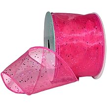 Morex Ribbon Glitter Chiffon Wired Organza, 2-1/2 inch by 10 Yards, Cerise