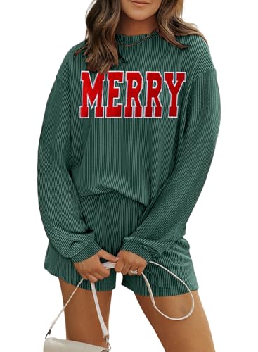 MARZXIN Women's 2 Piece Outfits Summer Tracksuit Ribbed Textured Knit Loose Lounge Shorts Set Short Sleeve Matching Sets