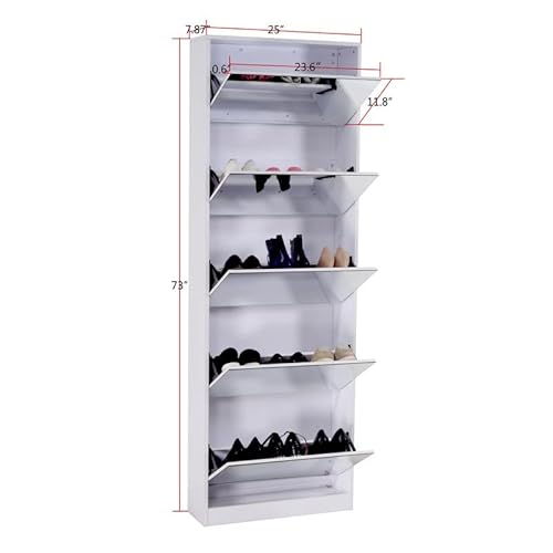 Organizedlife Mirror Shoe Cabinet, Wooden Shoe Organizer With 5 Tier, Full Length Mirror Shoe Rack,Shoe Cabinet For Entryway #TOP1