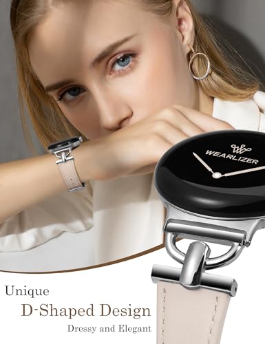Image of Wearlizer Leather Bands Compatible with Google Pixel Watch 4 /3 41mm /Pixel Watch 2 /1 Band Women, Dressy Designer Slim Leather Strap with D-Shape Metal Buckle for Pixel Smartwatch Accessories