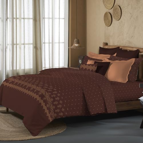 Image of MYTRIDENT Sanskriti Cotton Bedsheet for Double Bed, Gifting Collection King Size - Phulkari Brown