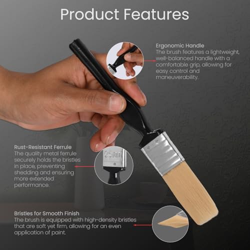Image of The Decor Co. Paint Brush 25mm Super Sturdy Bristles for Wall Oil Canvas Enamel and Water-Based Painting with Ergonomic Handle (Random Colors)
