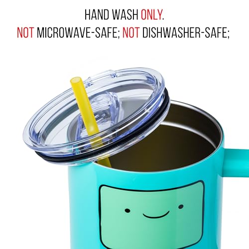 Image of Silver Buffalo Adventure Time Featuring BMO Double Walled Stainless Steel Tumbler with Handle and Straw, Fits in Standard Cup Holder, 40 Ounces