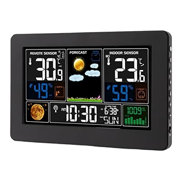 Multifunctionele Weermonitorklok - Wekker met Hoge Nauwkeurigheid en Helder Display - Opladen Via USB en Groot Kleurenscherm - Perfect voor Gebruik Thuis en in de Klas (EU-stekker)