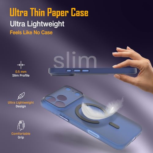 Image of ZAP CASE Paper Thin Case for iPhone 17 Pro Max | Ultra-Slim 0.5 mm Back Cover | Metal Buttons | Lightweight | Matte Finish | Anti-Fingerprint | Scratch Resistant | Camera Protection | Magsafe | Blue