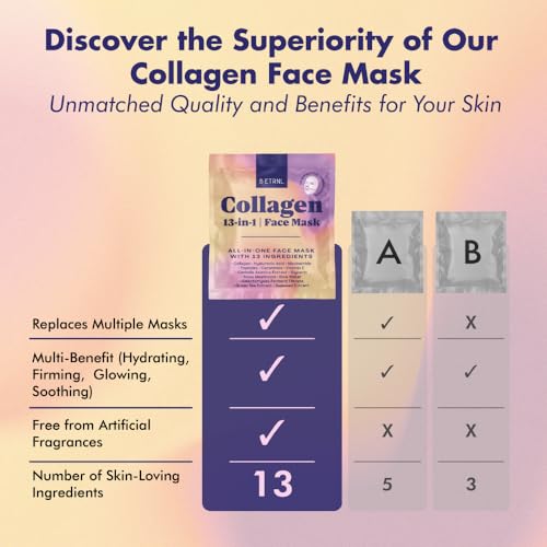 Collagen Face Mask - 13-in-1 Bio Collagen Real Deep Overnight Mask - Hydrating Glass Skin Facial Mask - Anti Wrinkle Korean Skincare Inspired Face Sheet Masks (4 Pack) - Image 6