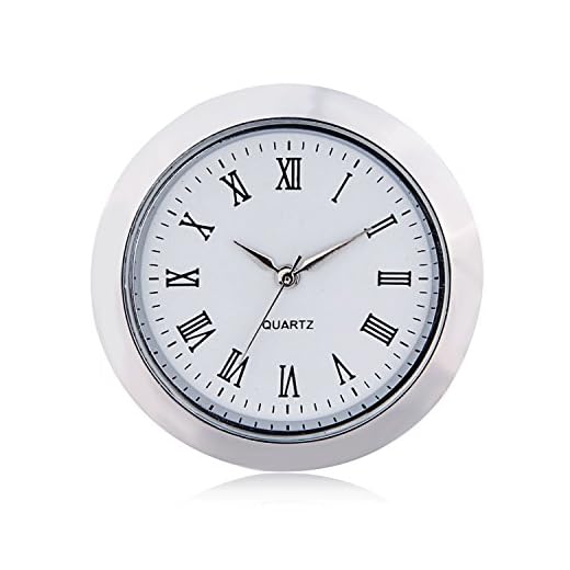 ShoppeWatch Mini Clock Insert Quartz Movement Round 1 7/16" (35mm) Miniature Clock Fit Up White Face Silver Tone Bezel Roman Numerals CK097SL