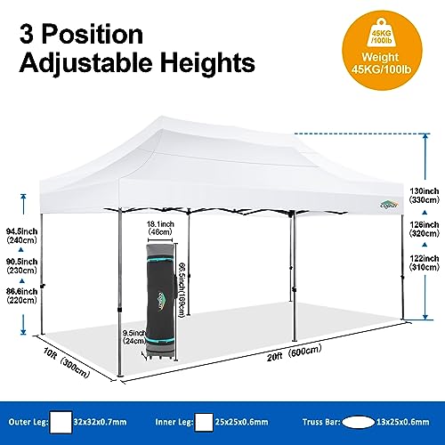 Image of COBIZI 10x20 Pop Up Canopy Tent with Sidewall,Heavy Duty Canopy,White