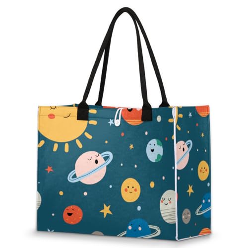 Sun Planet Star Tote Bag for Women Large Beach Bag Reusable Tote Bags for Work Travel Beach Shopping