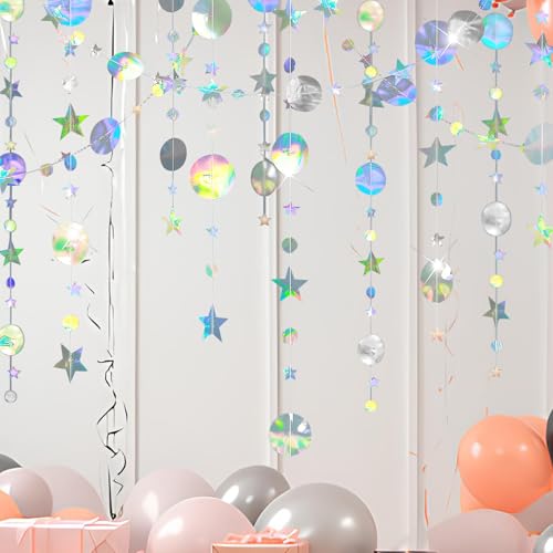 Hängenden Papier Girlande, Schillernde Stern-Kreis-Punkt-Girlande, Rund und Stern Papier Deko for Party Hochzeitsdeko(4M x 4)