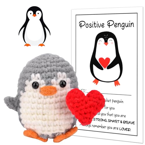 Pipihome Mini Positive Pinguin, Lustiger Pocket Hug Süßes Pinguin Spielzeug, Ich Liebe Dich Geschenke für Mama Männer Frauen, Glücksbringer, Geburtstags Jahrestag Geschenk für Sie Ehefrau Freundin