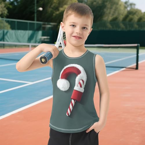 Boys Tank Top Shirts Funny Christmas Candy Crutch Sleeveless T-Shirts Crew Neck for Kids Clothing Children 6
