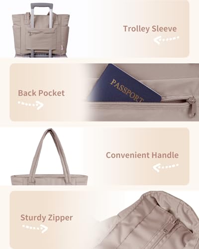 Wandering Nature Puffy Quilted Tote Bag w/ 15.6" Laptop Compartment (Beige) - image 9