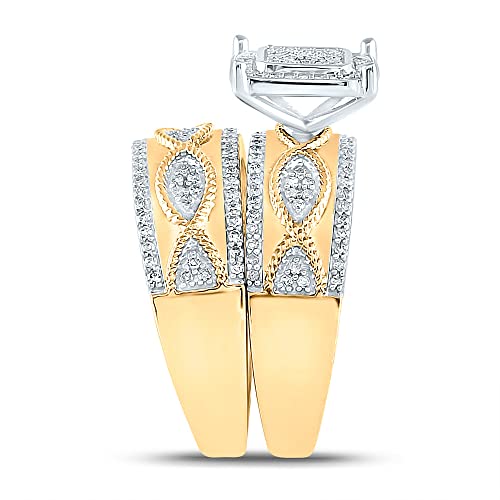 Solid 925 Sterling Silver His and Hers Trio Three Rings Set Real Natural Diamond Heart Matching Rings Wedding Band Set 7/8 Carat (.88 Cttw)4