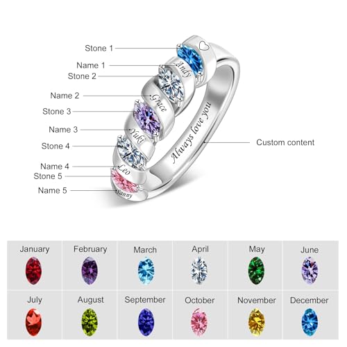BAUMA AUTO Personalized 1-6 Birthstone Rings Family Mothers Ring Custom Engraved Name Rings for Women Grandma Mom Daughter4