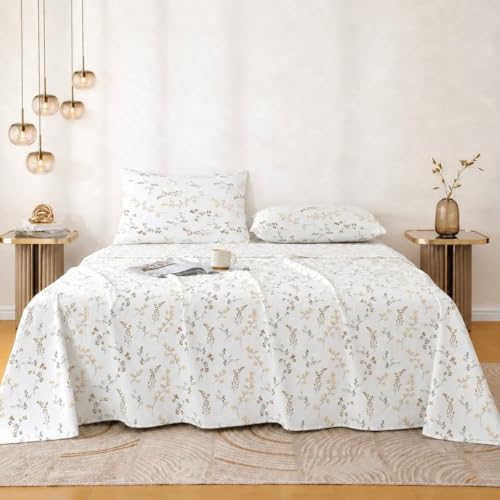 Image of Jaipur Weaves Double Bed Cotton Bedsheet Queen Size 90x108, 100% Pure Cotton Bed Sheet with 2 Pillow Covers, 240 TC Soft Breathable Floral Design - (Spring Tulips Yellow)