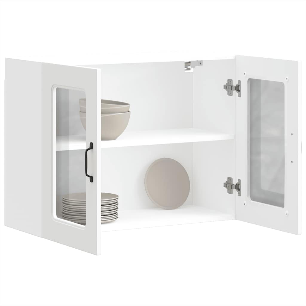 Hängeschrank Küche Weiß 80 x 31 x 60 cm mit Glastür aus Holzwerkstoff Langlebiger Wandschrank für Küchengeräte Geschirr und Vorräte Vielseitig für Wohnzimmer Flur und Schlafzimmer