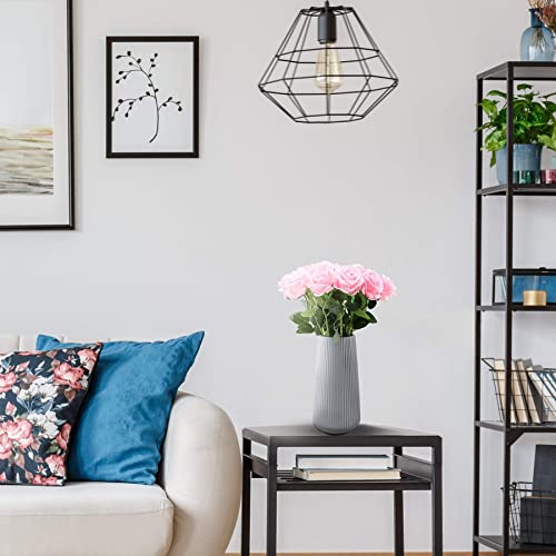 Decpro 12 Pcs Artificial Roses Single Long Stem Silk Blossom Fake Flower For Home Party Wedding Decoration(Pink) #TOP2