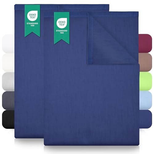 Green Mark Klassische Bettlaken – 2er Pack Flache Laken aus 100 % Baumwolle, ohne Gummi, hautfreundlich, pflegeleicht, bei hohen Temperaturen waschbar - Navy Blau - 150x250 cm