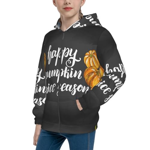 Autumn Harvest Pumpkins Kids Pullover Hoodies Boys Zip Up Sweatshirts Girls Athletic Clothes with Pocket