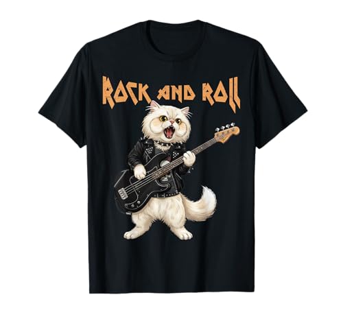 Vintage Rock Guitarist Cat Rock And Roll Guitar Rocker Maglietta