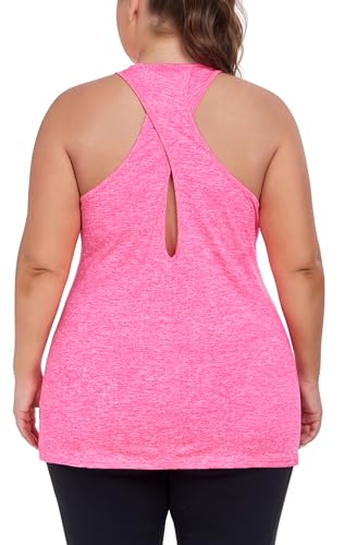 Image of ForHailey Women's Plus Size Cross Back Workout Tank Tops Athletic Shirts
