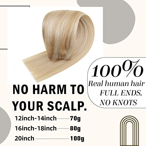 RUNATURE Invisible Wire Hair Extensions Real Human Hair 18 Inch Fish Line Hair Extensions Human Hair Ash Blonde Highlights Blonde One Piece for Women Straight Hair 100g #18p613 - Image 3