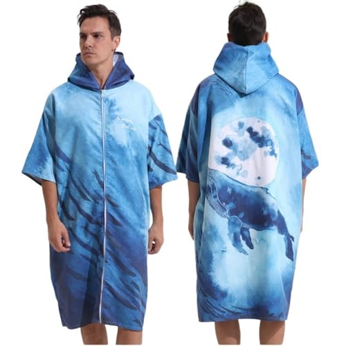 Treer Poncho de Surf Hombre Mujer Microfibra Poncho Toalla Adulto con Capucha y Cremallera Secado Rápido Transpirable Albornoz para Cambiarse Elegante para Playa Natacion (Luna,75x110cm)