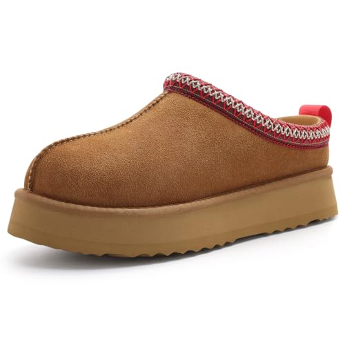 KIDMI Genuine Suede Platform Slippers for Women Fuzzy Winter Warm...