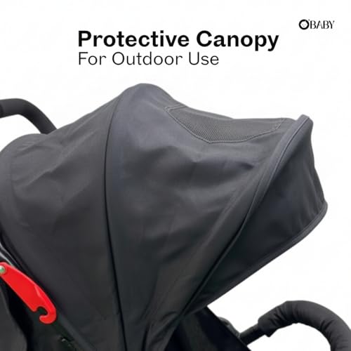 Image of OBABY Stroller with Reclining Seat, Adjustable Canopy, Safety Harness, Smooth Wheels, Compact Folding Design (Small-Darkgrey)