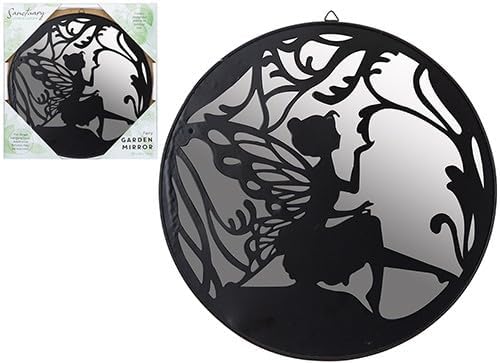 Sanctuary Fairy Garden Mirror – 30cm Round Outdoor Wall Mirror with Silhouette Design – Decorative Weather-Resistant Feature for Garden or Patio