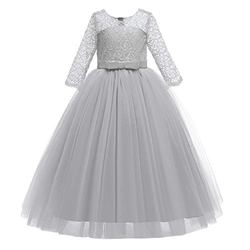 Image of Girls Flower Vintage Floral Lace 3 /4 Sleeves Floor Length Dress Wedding Party Evening Formal Pegeant Dance Gown