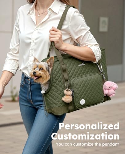 pecute Hundetasche für Kleine Hunde 4kg, Tragetasche Hund Hundetragetasche Leichte, Faltbare Hundetransportbox, Katzen Transporttasche für Unterwegs (Dunkelgrün)