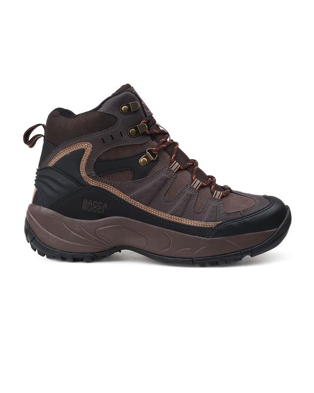 Image of Bacca Bucci Men's Mid-Top Trekking Boots with Rugged Grip Sole, Padded Ankle Support & Secure Lace-Hook Closure