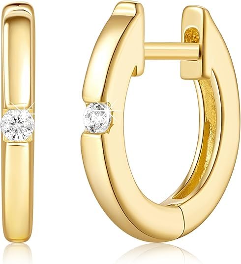 Hoop Earrings 14K Gold Hoop Earrings for Women Cubic Zirconia Huggie Hoops Earring Ultimate Charm Gold Earring 12.7mm