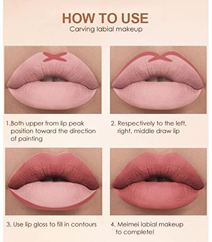 Holzsammlung 6Pcs Matte Liquid Lipstick and Lip Liner Set, Non-Stick Cup Not Fade Waterproof Nude lipstick Makeup Kits Velvety Nude Lipliner Lip Gloss Make Up Gift Set (A) - Image 4
