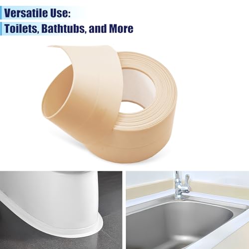 Image of Waterproof Seal Caulk Strip Tape Self Adhesive for Sink Toilet Bathroom Wall Edge Bathtub Oil-Proof Caulking Sealing Tape 1.5 inch x 10.5' (W*L) 3Pcs Beige