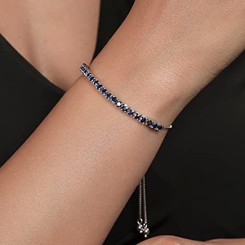 Gem Stone King 2.50 Cttw Blue Sapphire Tennis Bracelet For Women In 925 Sterling Silver | Gemstone Birthstone | Adjustable Bolo Bracelet For Women | Easy-On Easy-Off3